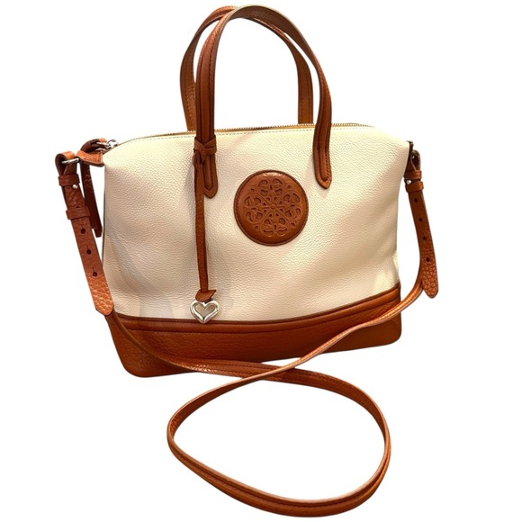 Brighton Ferrara NEW Audrey White Cognac Leather Satchel Purse Quiet‎ Luxury - Picture 1 of 13